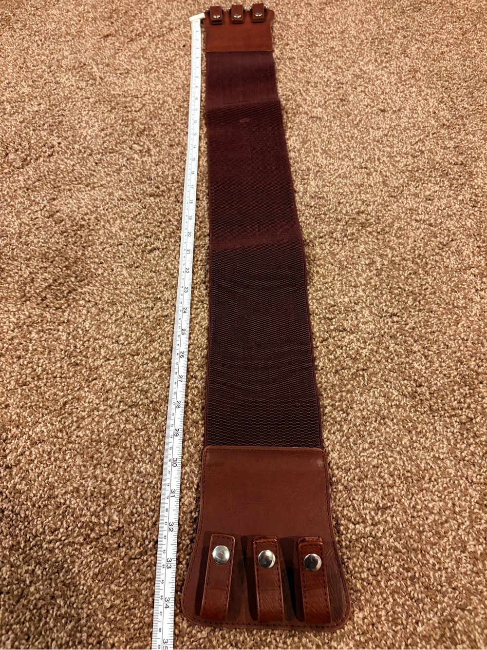 Dark Brown Elastic Leather-Accent Waist Belt - Picture 2 of 4